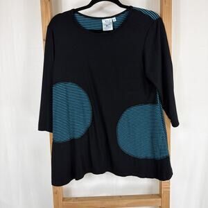 NWT Mill Valley Black Teal Tunic Size Small Made in USA Lagenlook Asymmetrical